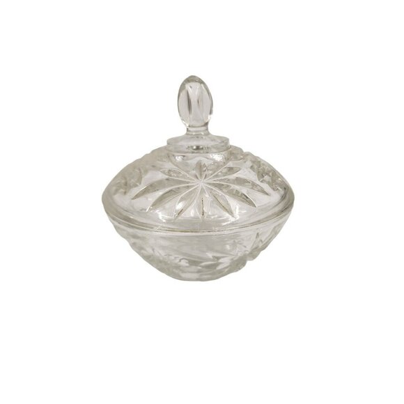 Anchor Hocking American Starburst Cut Glass Covered Candy Dish 1970's 5"x5" - Picture 4 of 6